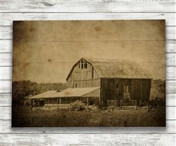 Old Farm, Old Barn in Sepia Wood Pallet by Hal Halli