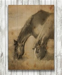Love is Symmetry Horses in Sepia Wood Pallet by Hal Halli